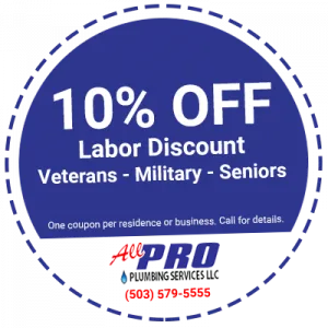 Coupon for 10% off for veterans, military, and seniors from All Pro Plumbing Services